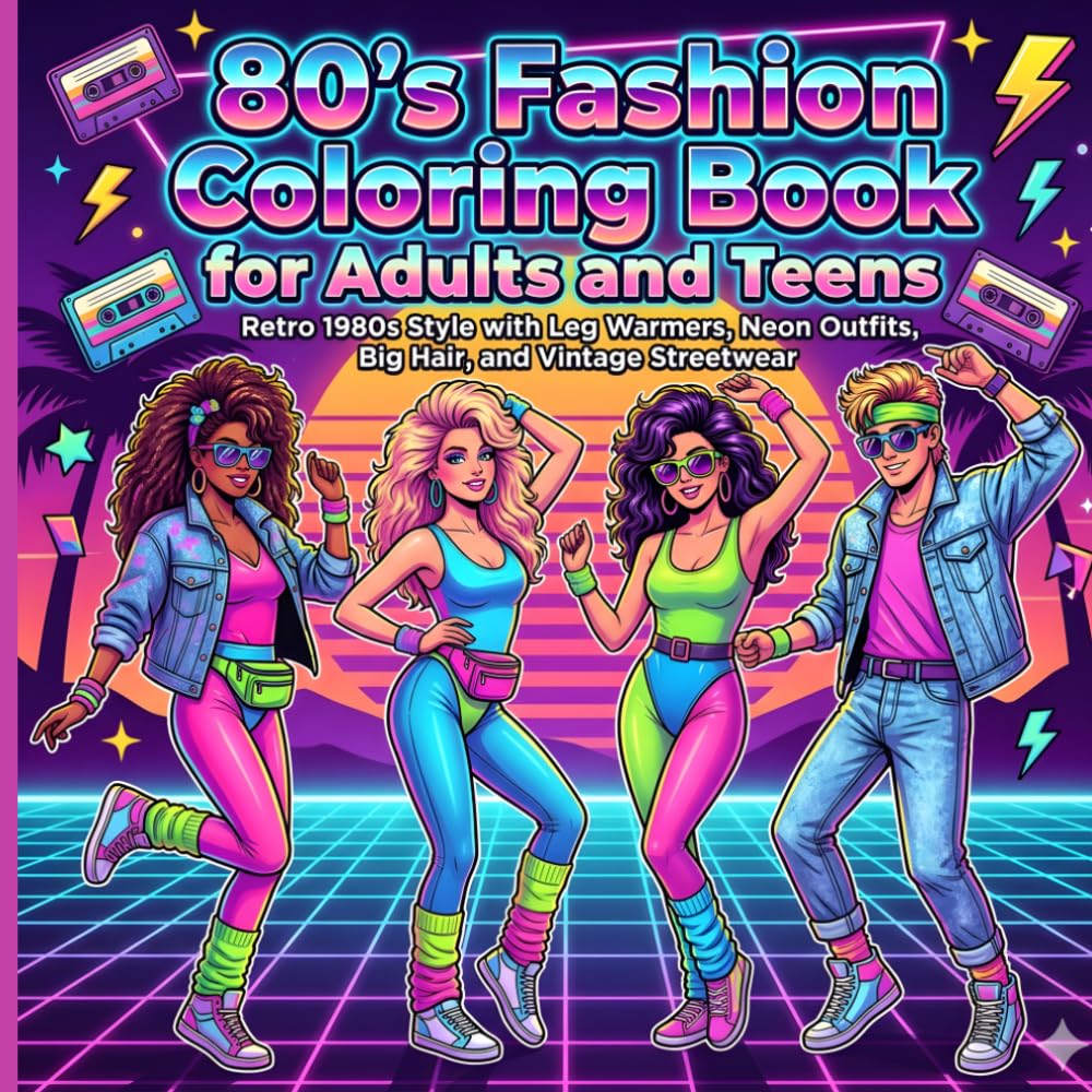 80’s Fashion Coloring Book for Adults and Teens: Retro 1980s Style with Leg Warmers, Neon Outfits, Big Hair, and Vintage Streetwear