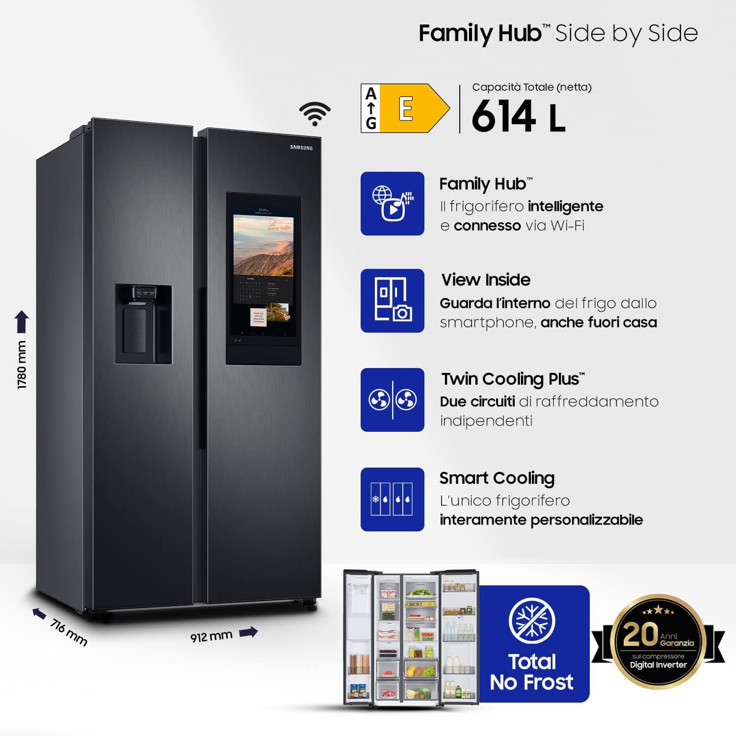 Refrigeratore Side By Side Samsung Family Hub 614L - Dettaglio