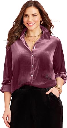 Catherines Womens Plus Size Anywear Velvet Buttonfront Shirt