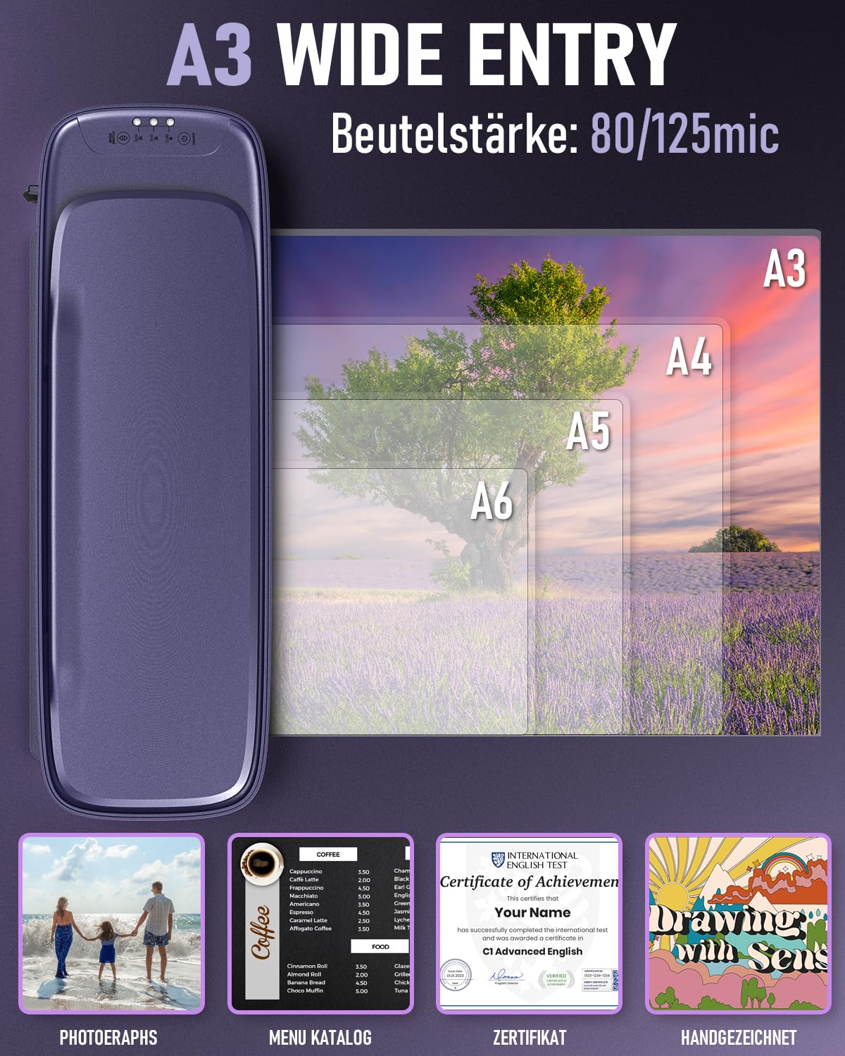 Laminiergerät A3 mit Laminierfolien 30 Stück, Heiß und Kalt Foliergerät für A3 A4 A5 A6, 9 in 1 Laminiergerät mit Papierschneider und Eckenabrunder, Laminator für Schule Zuhause Büro Datei