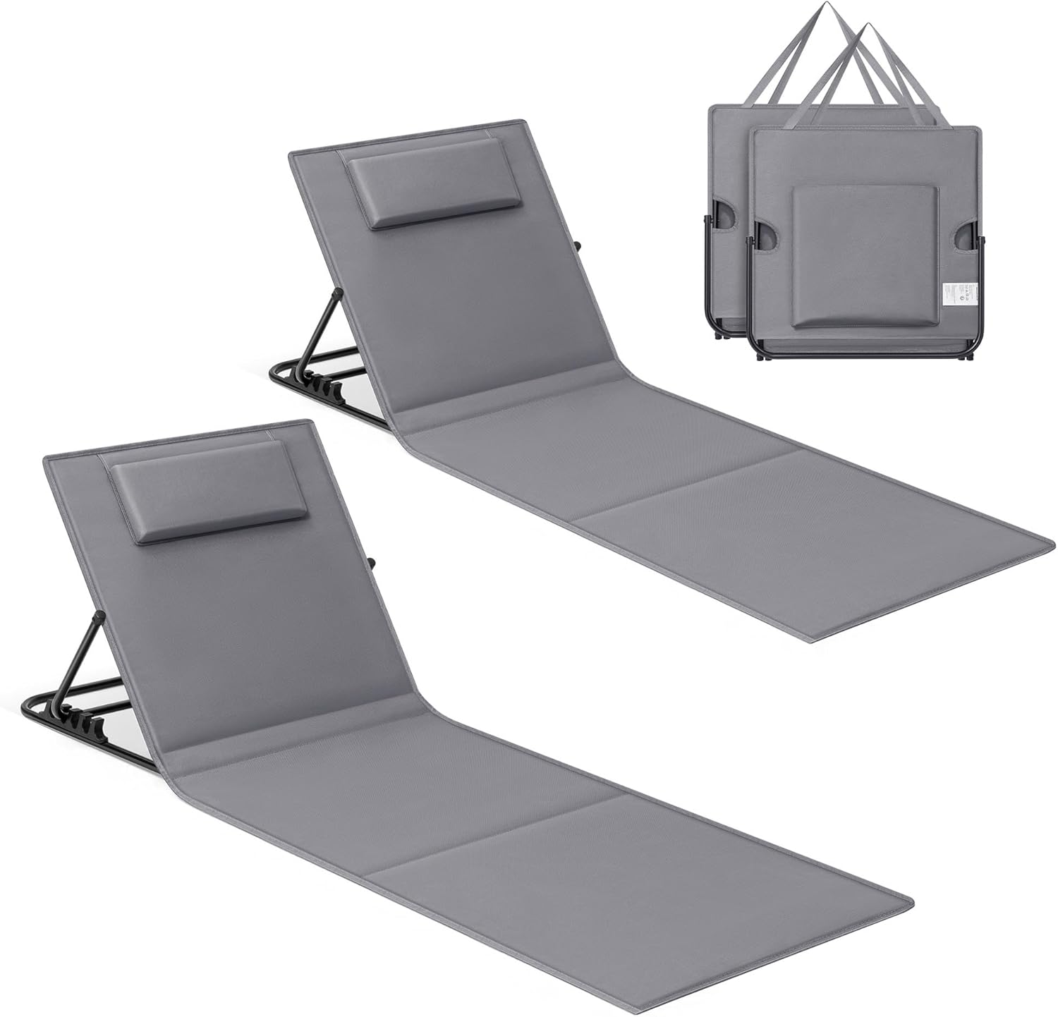 SONGMICS Strandstoel, set van 2, campingstoel, ligstoel, strandligstoel, opvouwbaar, verstelbare rugleuning, gemakkelijk draagbaar met handvat, voor kamperen, 158 x 55 cm, leisteengrijs GCB251G01