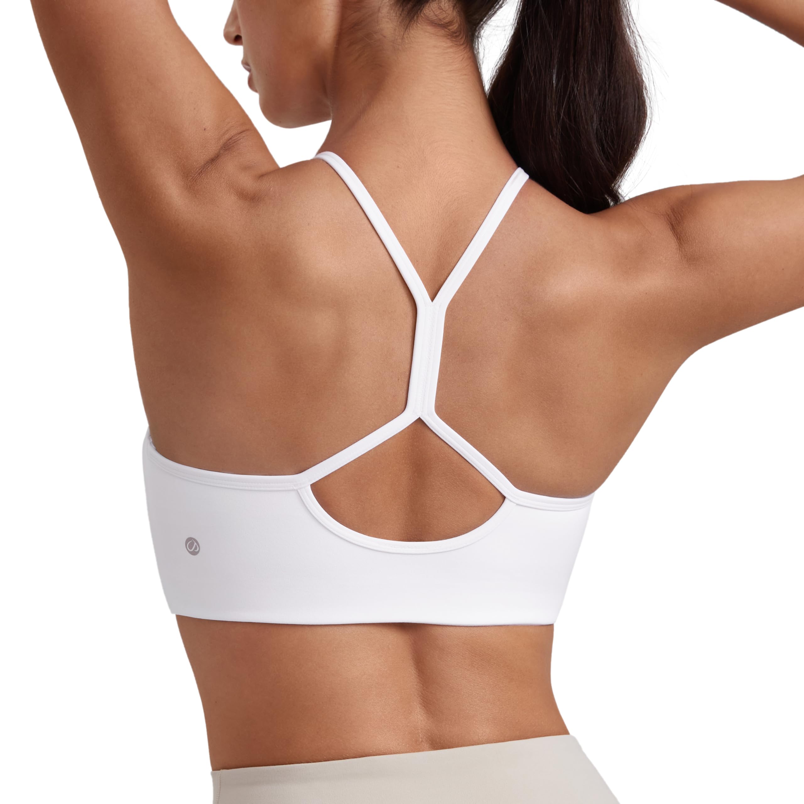 CRZ YOGA Women's Butterluxe Padded Y Back Sports Bra - Strappy Halter Yoga Bras Racerback Spaghetti Straps Workout Bra White 12