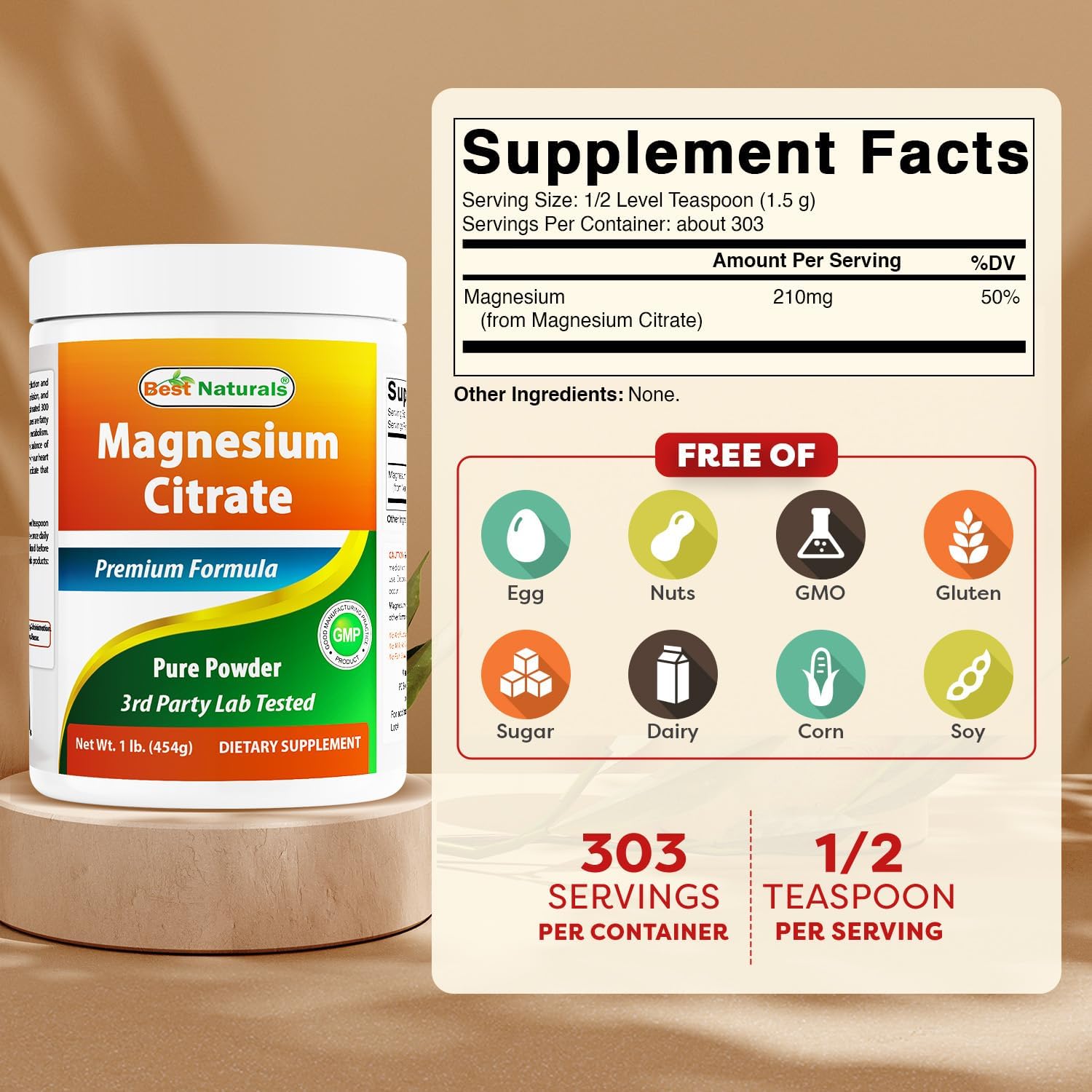 Best Naturals Magnesium Citrate Powder 1 Pound (1 LB (Pack of 2))
