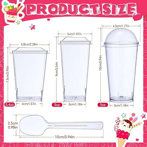 Miniatura 2 de Jerify Paquete de 150 vasos de postre de plástico con tapas y cucharas, 3 onzas, mini tazas de postre con cucharas, tazas cuadradas transparentes de