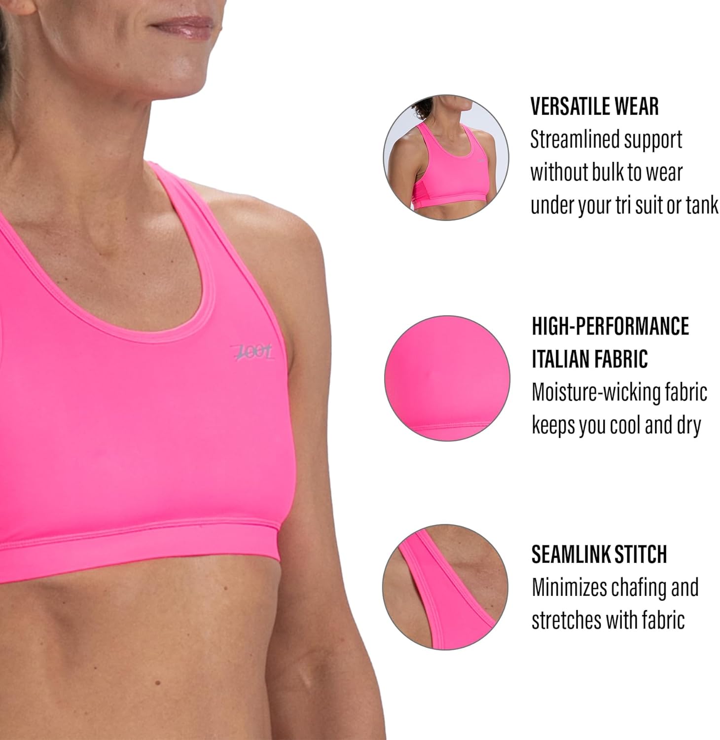 Zoot Women’s Core Tri Bra, Racerback High-Performance Triathlon Sports Bra for Swim, Bike, Run & UPF 50+ Protection