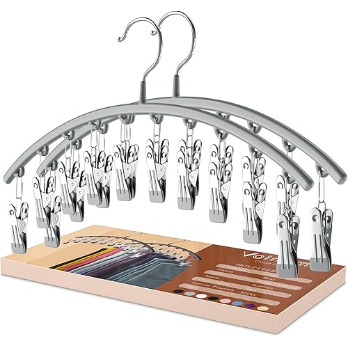 Volnamal Legging Organizer for Closet, Metal Yoga Pants Hanger w/Rubber Coated 2 Pack w/10 Clips Hold 20 Leggings, Hangers Space Saving Hanging Closet Organizer for Closet Organizers and Storage-Grey