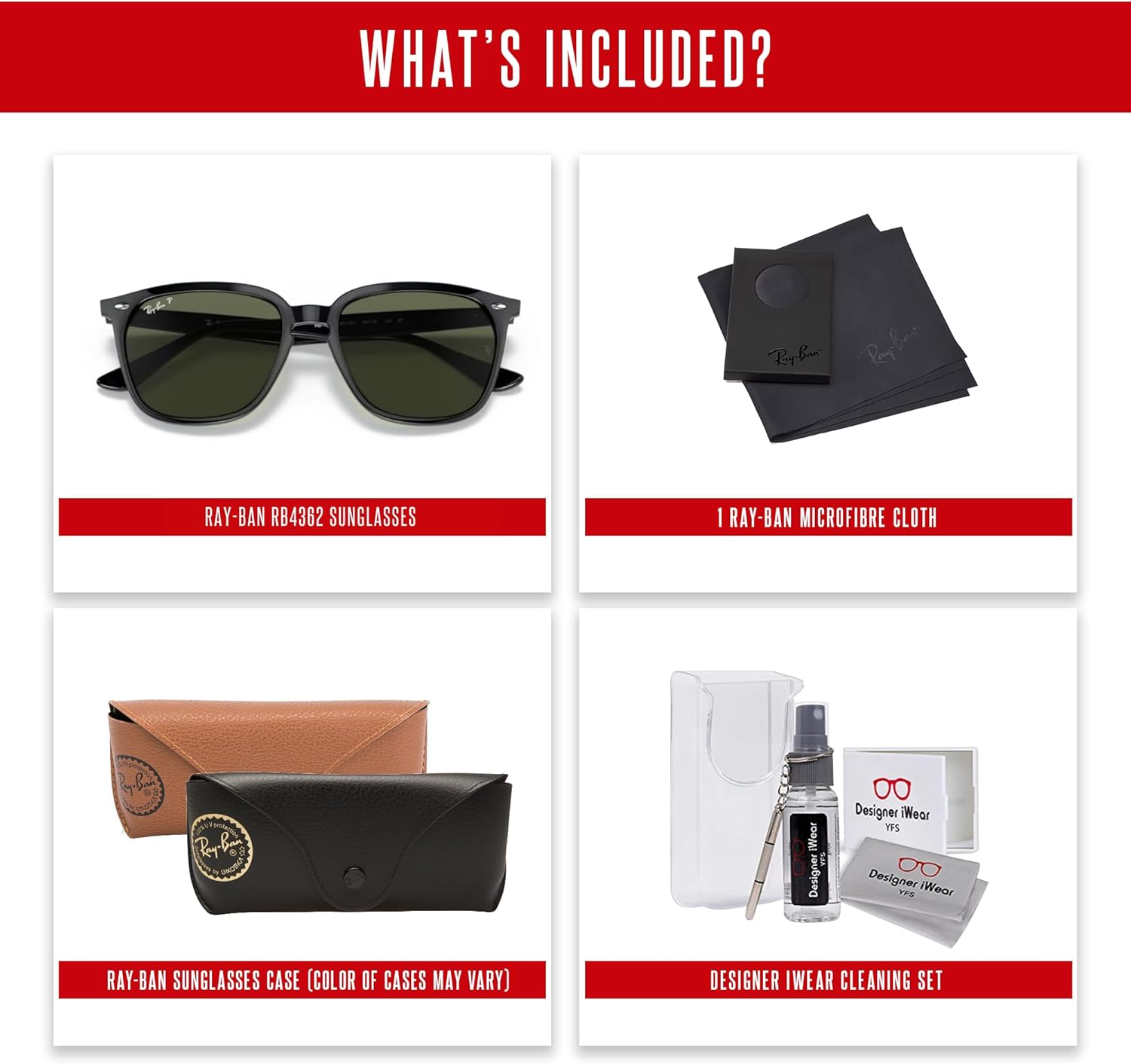 Ray-Ban RB4362 Square Sunglasses For Men For Women +BUNDLE with ACCESSORY EYEWEAR KIT