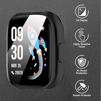 Lamshaw Compatible for BIGGERFIVE BW02 Smart Watch Case, TPU Case with Screen Protector Compatible for BIGGERFIVE BW02 Smart Watch (2 Pack-Black+Blue)