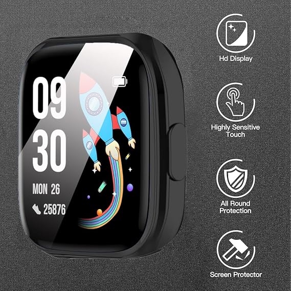 Lamshaw Compatible for BIGGERFIVE BW02 Smart Watch Case, TPU Case with Screen Protector Compatible for BIGGERFIVE BW02 Smart Watch (2 Pack-Black+Blue)