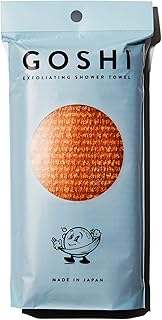 GOSHI Exfoliating Shower Towel - Rip-Resistant Exfoliating Washcloth for All Skin Types - Marigold Yellow - Made in Japan