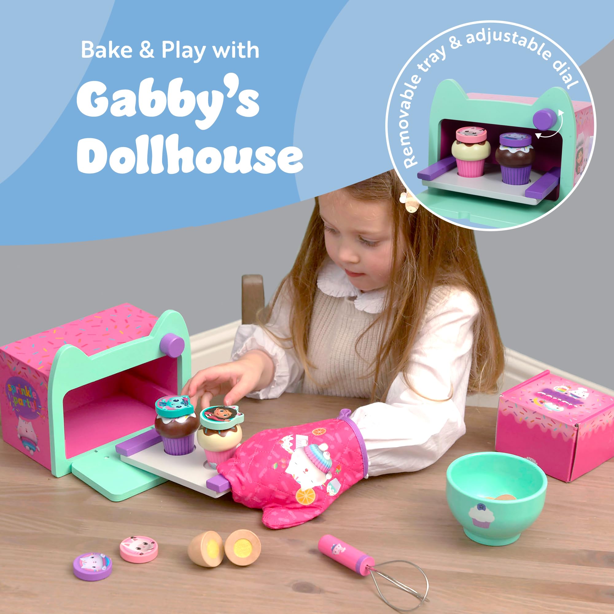 Gabby's Dollhouse zestaw do pieczenia – zestaw do zabawy dla dzieci z miską do mieszania, trzepaczką, mąką, jajkami i piekarnikiem, zabawka do zabawy i odgrywania ról dla małych dzieci – domek dla