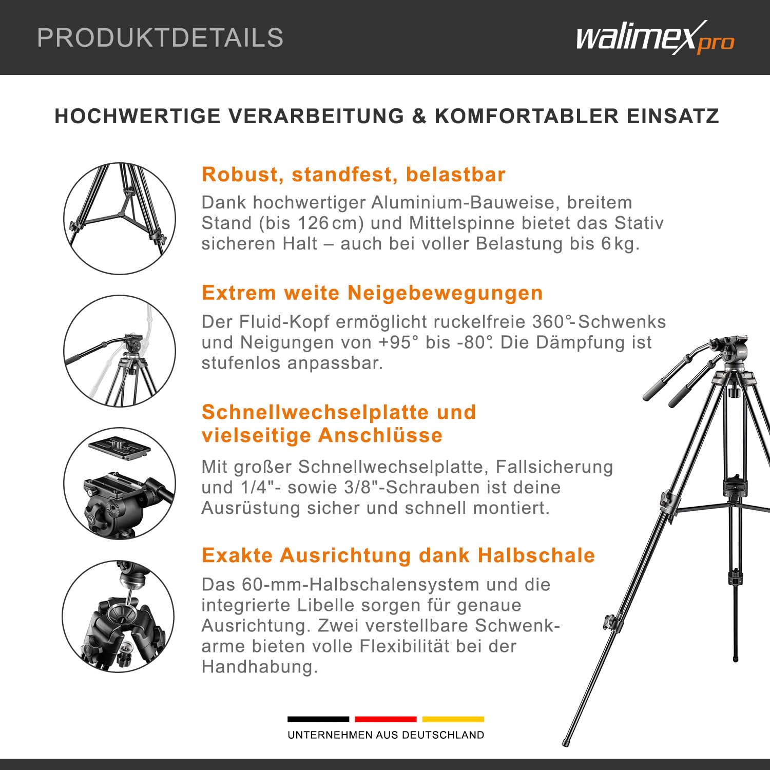 Walimex Pro EI-717 - Treppiede video-professionale, 133 cm