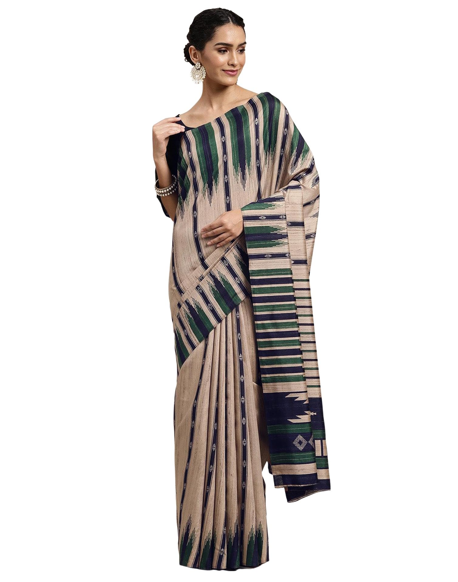 SIRIL Women's Printed Silk Crepe Saree with Unstitched Blouse