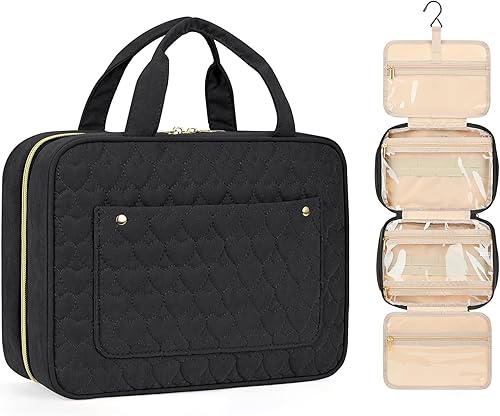 Neceser para mujer, neceser de viaje para colgar y maquillar, Negro -, Moda linda