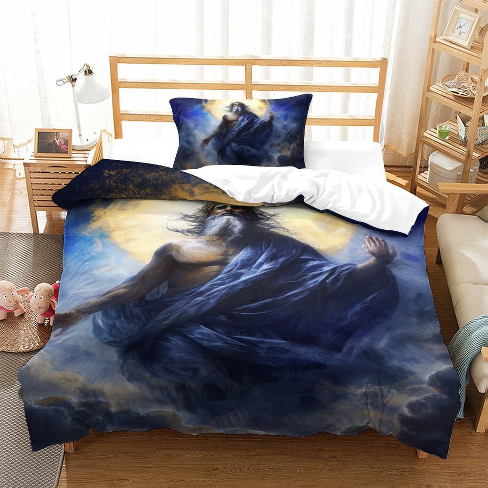 Housse de couette Jésus 3D avec fermeture éclair pratique
