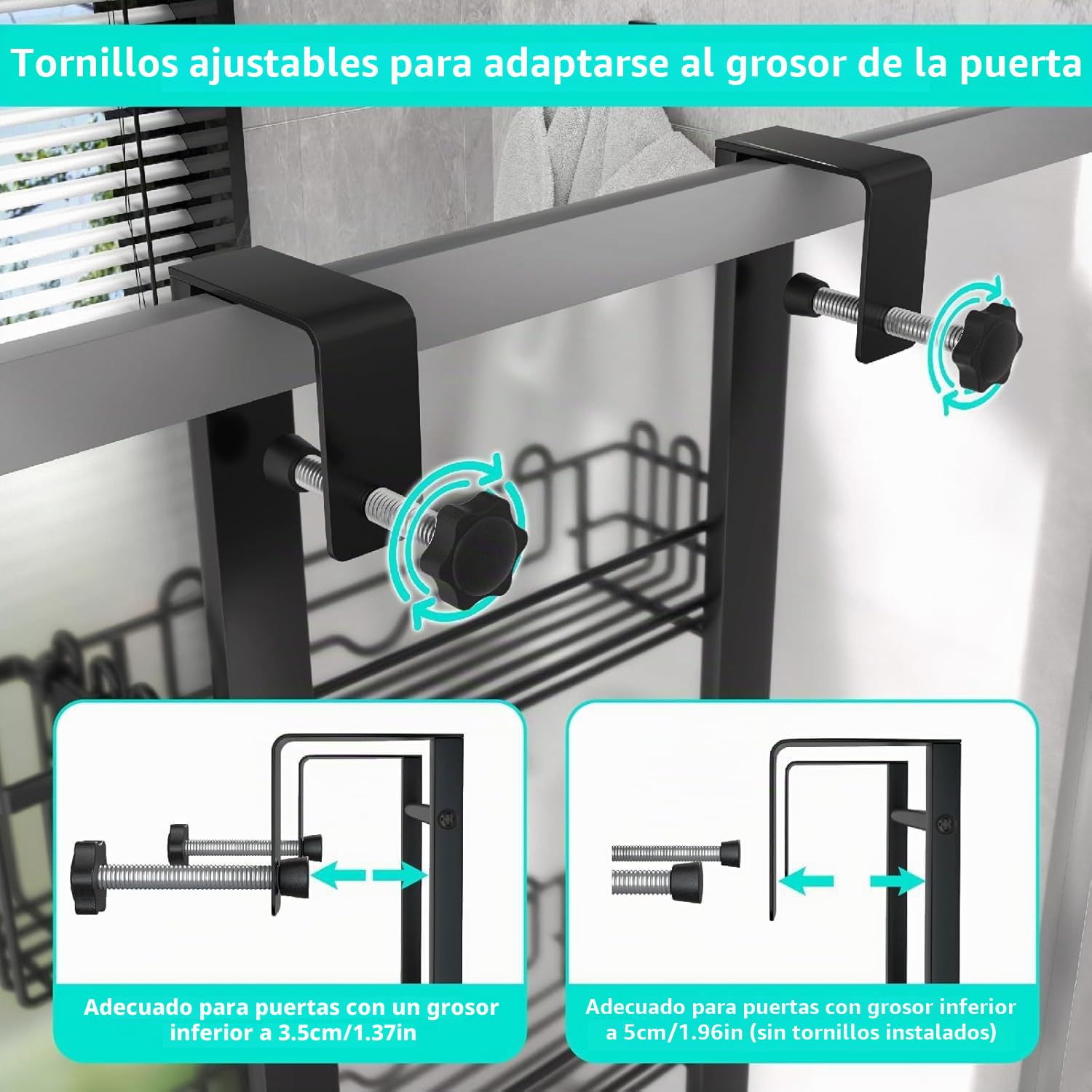 HapiRm Organizador de ducha para colgar sobre la puerta, organizador de ducha colgante de 4 niveles con 22 ganchos y 2 soportes para cepillos de dientes, estantes colgantes ajustables sin taladrar
