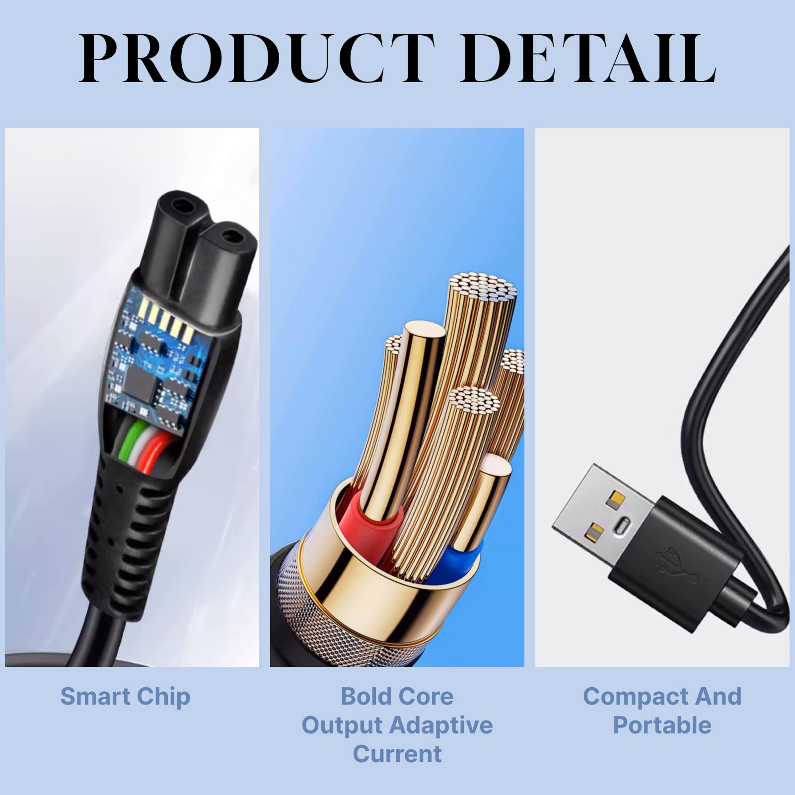 2 Pack Cable de Carga USB 5V 1m Compatible con Cargador Philips Verde OneBlade QP2724 QP2720 QP2824 QP2734 QP4631, Adaptador Eléctrico Universal para Afeitadoras Philips Series 3000 5000 7000 8000 — view 3