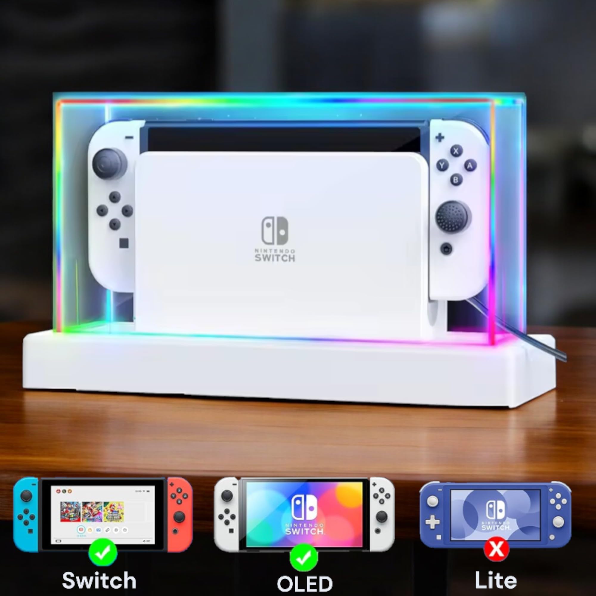 Schutzhülle Acryl Case mit LED Beleuchtung für Nintendo Switch/Switch OLED – Transparente Staubschutzhülle mit Fernbedienung