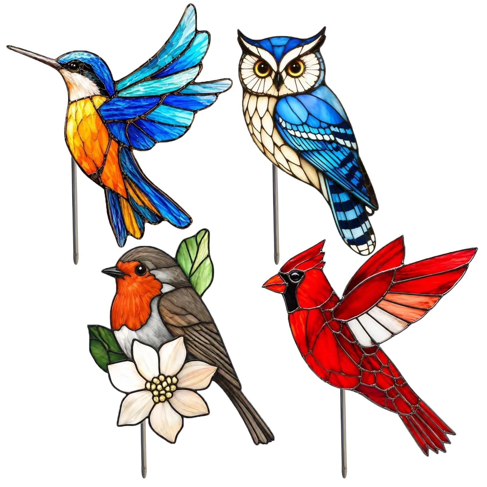 4Pcs Birds Garden Stakes Decorative, Plant Pot Decorations with Insert Rod