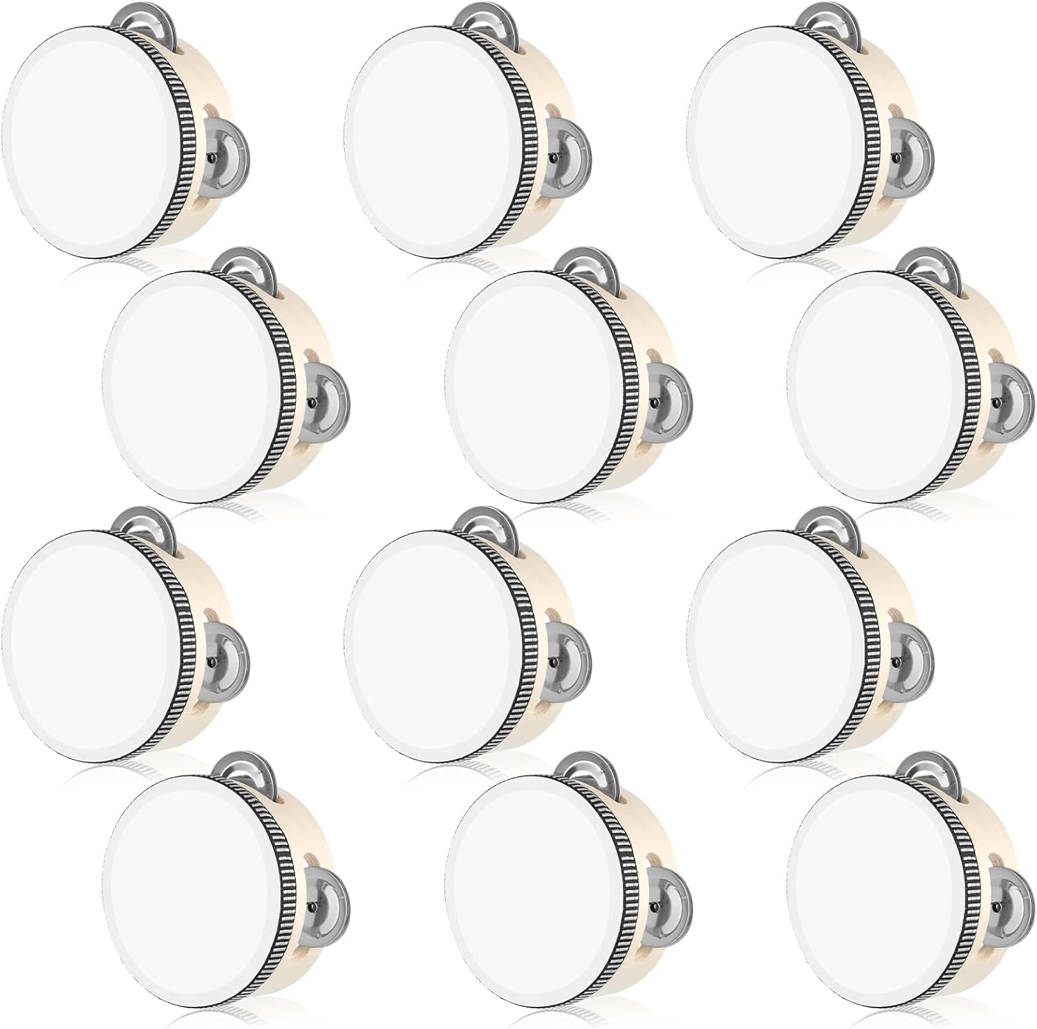 12 PCS 4 Inch Wedding Tambourines Bulk, Wedding Tambourine Drum for Adults, Wooden Hand Held Drum with Metal Jingles, Musical Educational Drums Instrument for Party, Church