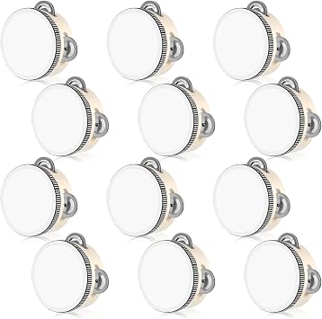 12 PCS 4 Inch Wedding Tambourines Bulk, Wedding Tambourine Drum for Adults, Wooden Hand Held Drum with Metal Jingles, Musical Educational Drums Instrument for Party, Church