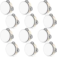 12 PCS 4 Inch Wedding Tambourines Bulk, Wedding Tambourine Drum for Adults, Wooden Hand Held Drum with Metal Jingles, Musical Educational Drums Instrument for Party, Church