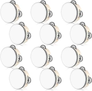 12 PCS 4 Inch Wedding Tambourines Bulk, Wedding Tambourine Drum for Adults, Wooden Hand Held Drum with Metal Jingles, Musical Educational Drums Instrument for Party, Church
