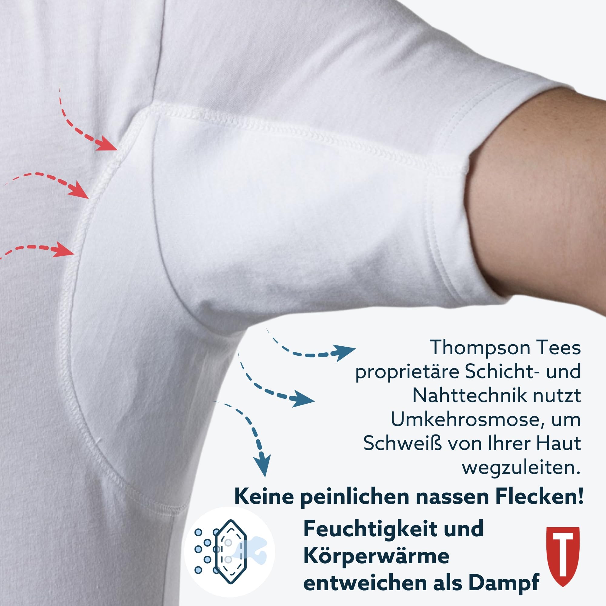 The Thompson Tee Anti-Schweiß Kurzarm-Unterhemd mit Achselschweiß-Polstern - Normale Passform