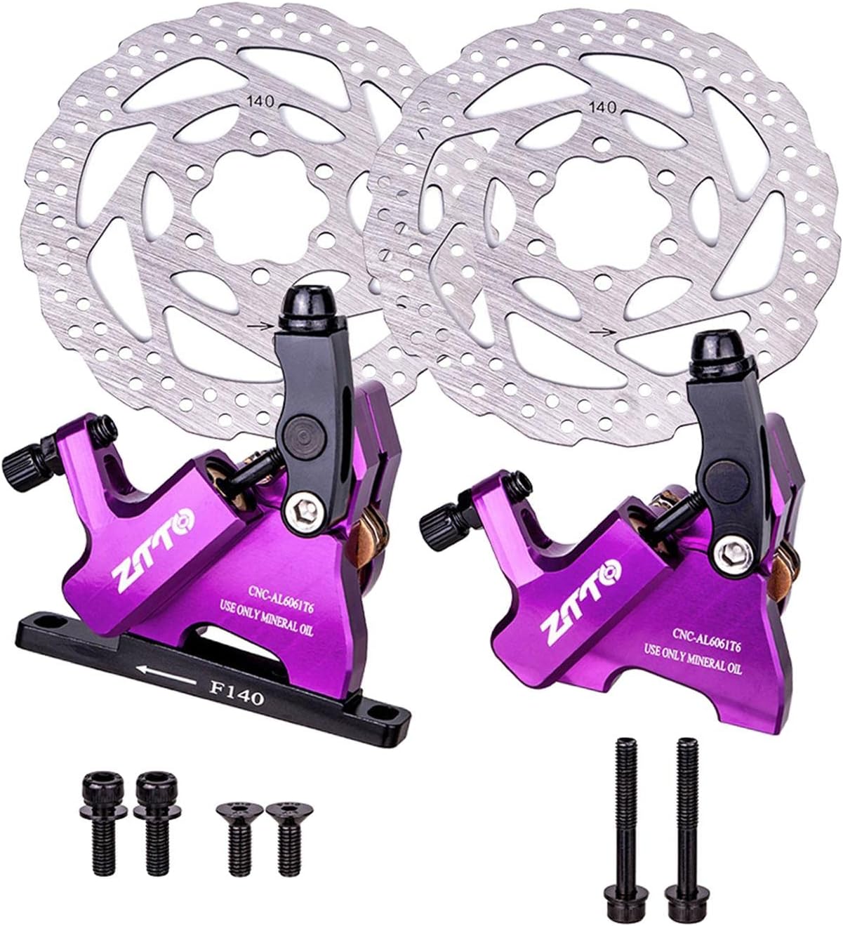 High Performance Ultra Bicycle Hydraulic Disc Brake Calipers Set, 140mm Floating Discs, Easy Install, Road E-Bike Calipers