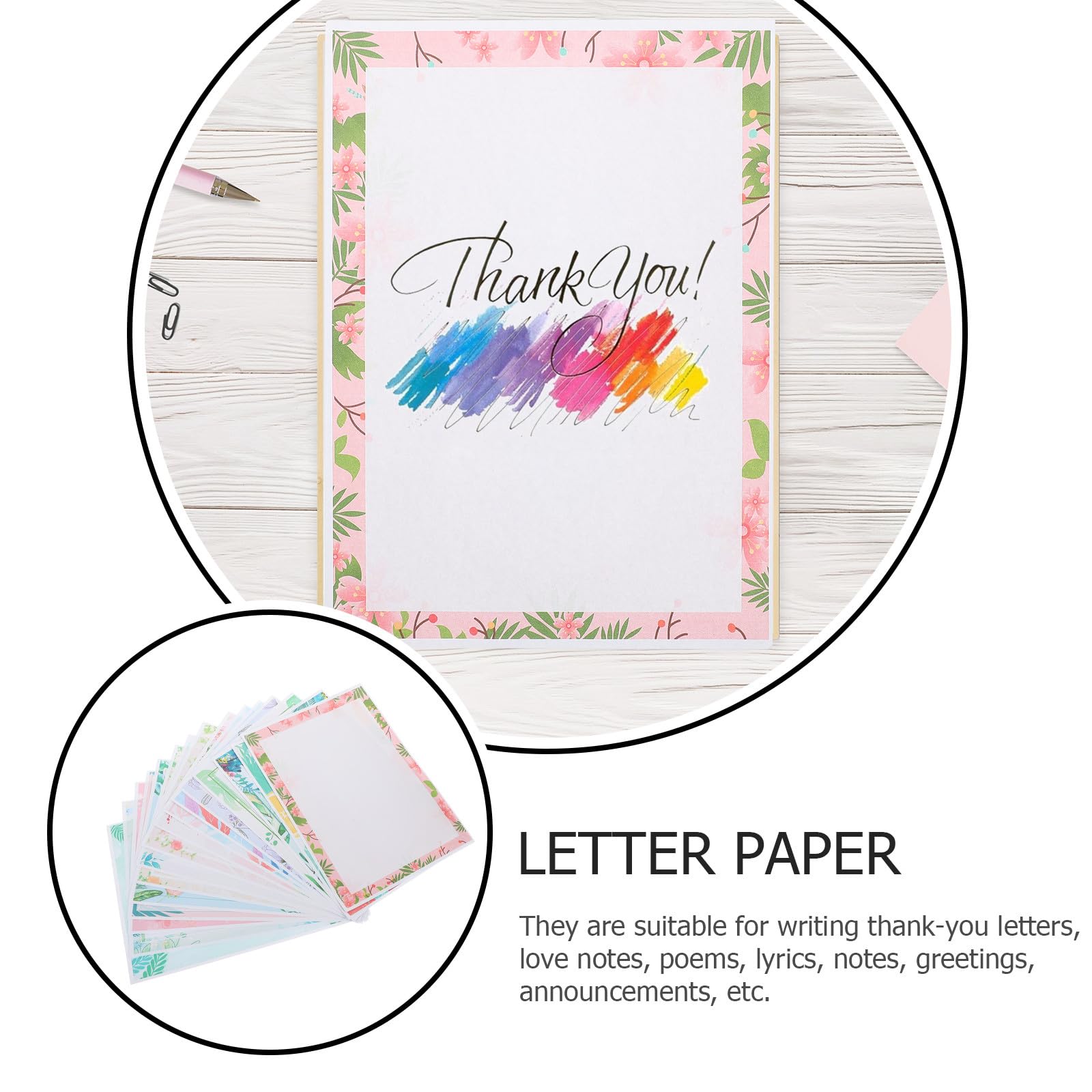 Papier à Lettres à Bordures Fleuries Délicates pour Écrire des Annonces et Poèmes, 160 Feuilles en Papier Coloré, pour Maison et École