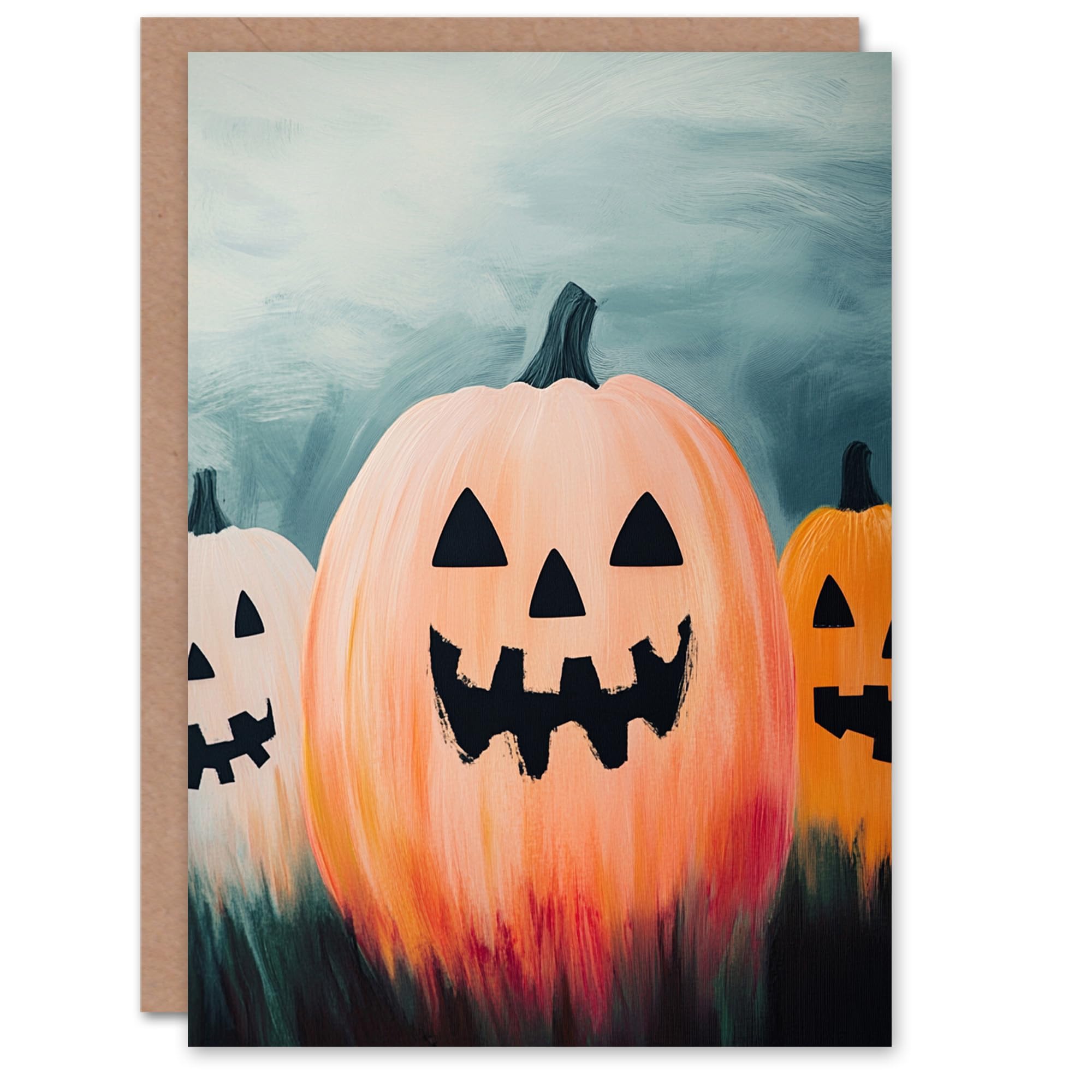 Wee Blue Coo Pumpkin Field Jack o Lanterns Fun Trick or Treat Haunted Scary Halloween Card Blank For All