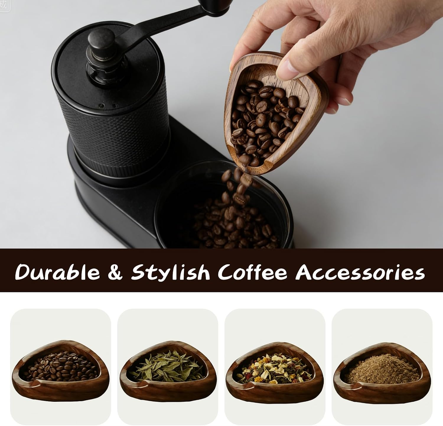 2 Coffee Bean Spray Bottles with Walnut Wood Dosing Cup Set – Anti-Static Spray for Coffee Beans, Espresso Bar Walnut Dosing Cup Accessories