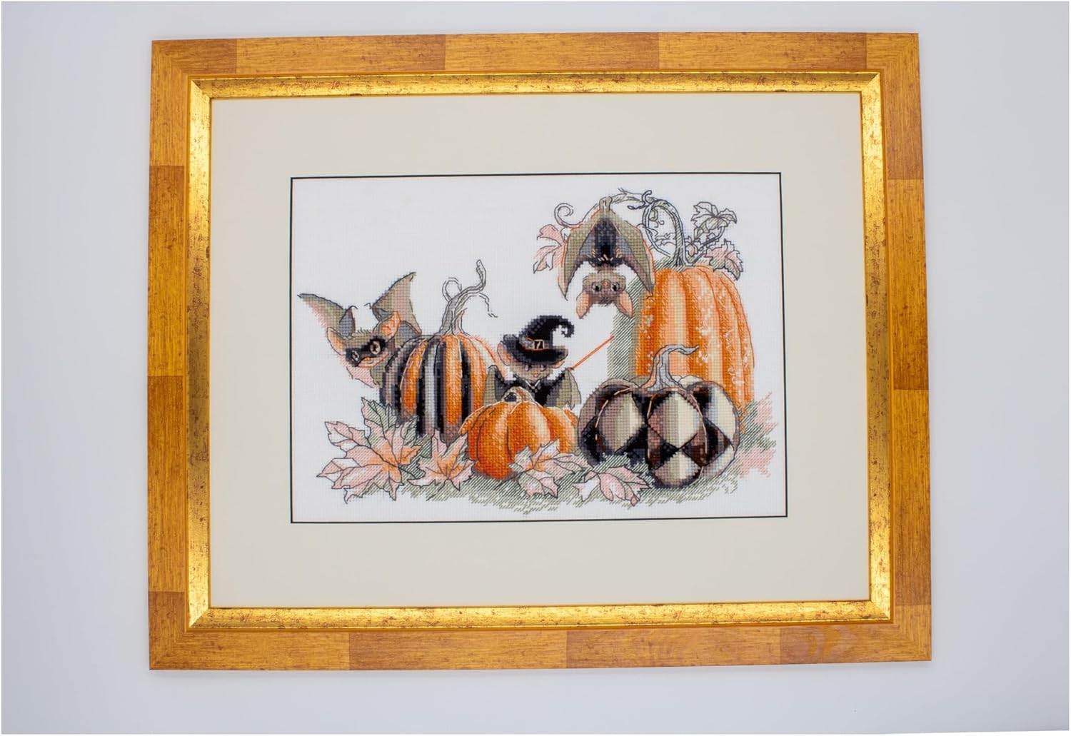Aine - Pumpkin Bat Party A1031, Animals Cross Stitch Kits 11¾"x8¼, Autumn Cross Stitch Kits for Beginners & Advanced, Fall Crossstitching Kit Adult, Halloween Embroidery Counted Stitching Kit