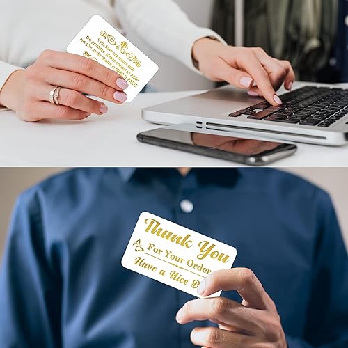 Miniatura 9 de PARTH IMPEX Tarjetas de agradecimiento por tu pedido (paquete de 100) 3.5 x 2 pulgadas, insertos de compra de lámina dorada que apoyan mi pequeña