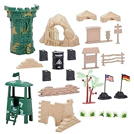 Juvale Action Figures Army Men Playset - Army Toys & Toy Soldiers for Boys Ages 8+ with Tanks & Weapons - Action Figure Accessories & Portable Storage Bag - 100 Pieces, Multicolor, Plastic