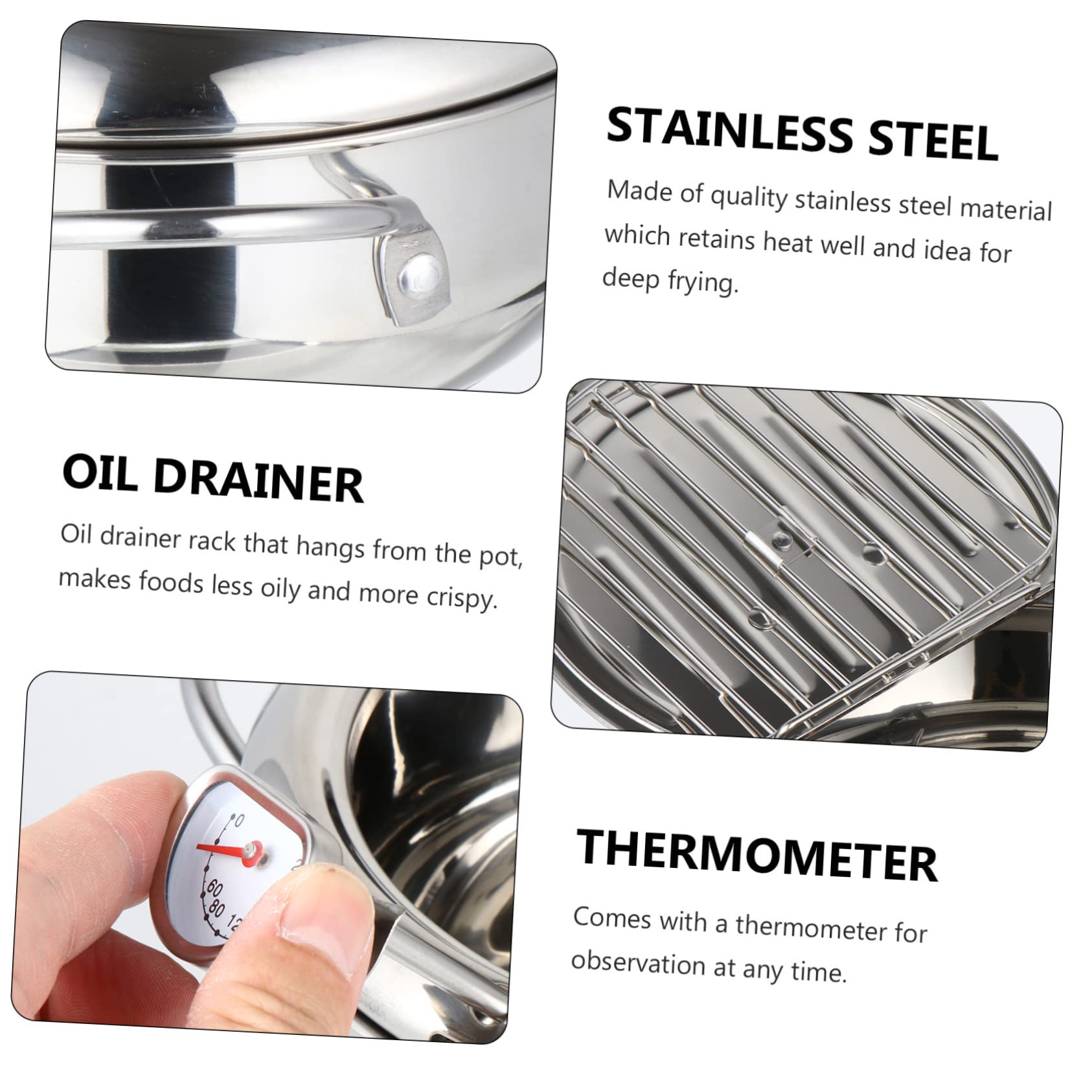 GLEAVI 1Set Portable Japanese Style Deep Fryer Pan with Thermometer Tempura Frying Pot Includes Food Tongs for Frying Chicken Fish and French Fries