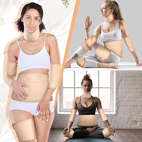 Miniatura 5 de Juego de 11 piezas de aceite de ricino, juego de aceite de ricino reutilizable de franela para cintura, cuello, pechos, codo con correa ajustable y