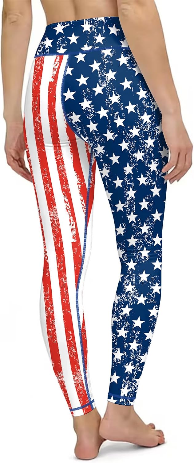Women's 4th of July Leggings, USA Flag High-Waist Workout Yoga Pants, American Flags Tights