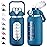 kytffu 42oz Glass Water Bottles with Straw, Motivational Glass Bottle with Silicone Sleeve and Time Marker, Leakproof Large Glass Water Jug for Gym Home Office,Iron Blue