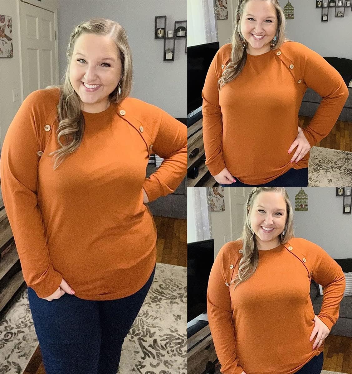 RITERA Plus Size Tops for Women Long Sleeve Casual Pullover Button Shirts Crewneck Fashion Basic Fall Winter Top XL-5XL - Image 3