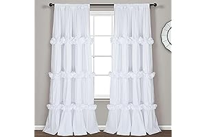 Modern Farmhouse Boho Ruffle Curtains, 54" W x 84" L, White Thermal...