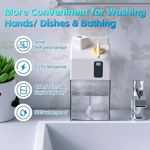 Miniatura 8 de Dispensador automático de jabón, dispensador de jabón para platos sin contacto de 13.5 onzas  13.5 fl oz con sensor infrarrojo, 3 niveles de jabón