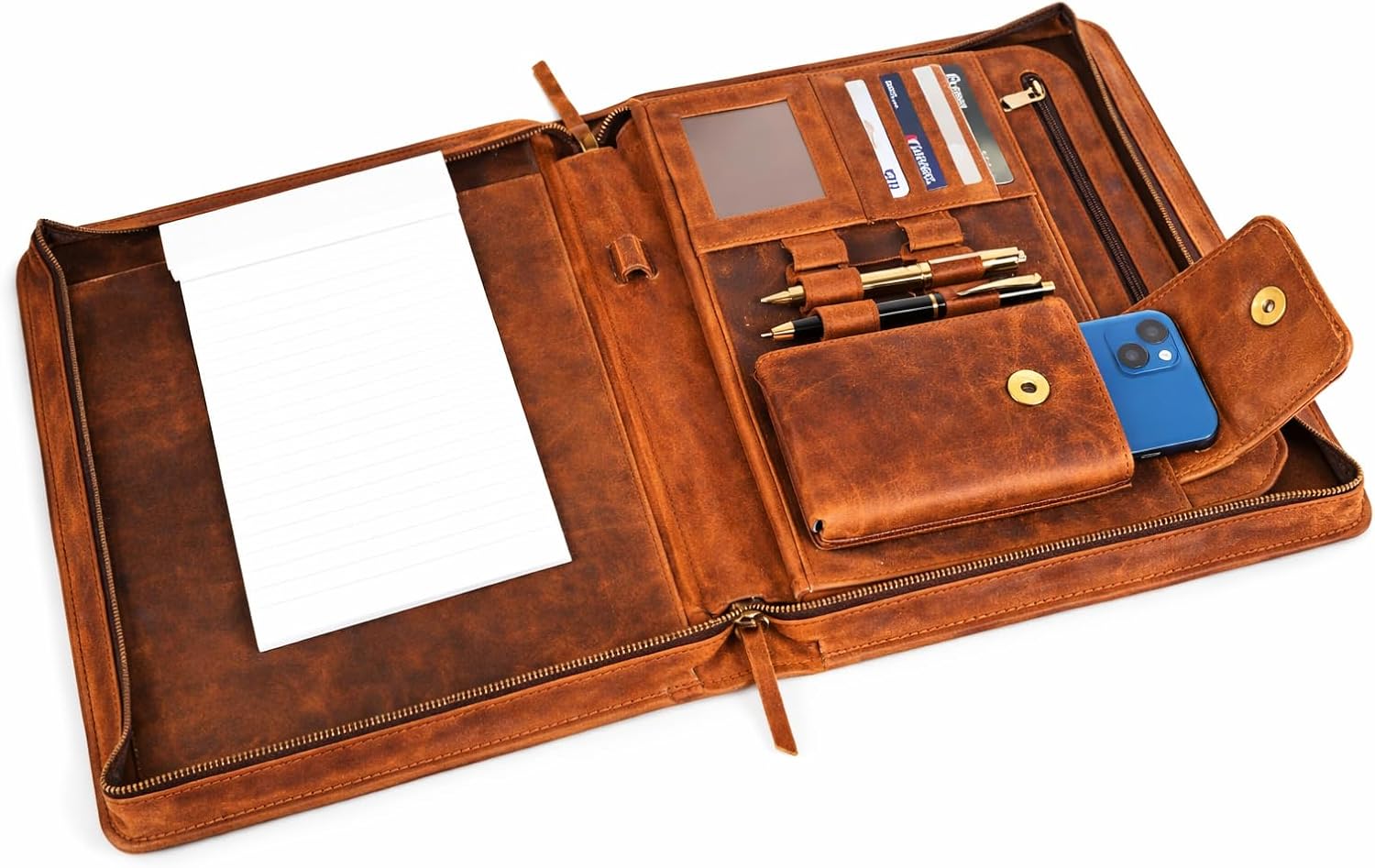 Top Grain Leather Portfolio, Leather Binder Padfolio, Professional Business Padfolio & Corporate Document Organizer of Leather with Writing Pad for Men & Women
