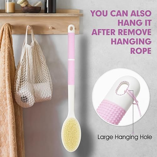 Miniatura 7 de Depurador corporal antideslizante para ducha, cepillo de ducha de mango largo con cerdas rígidas y suaves, limpiador exfoliante de espalda para baño