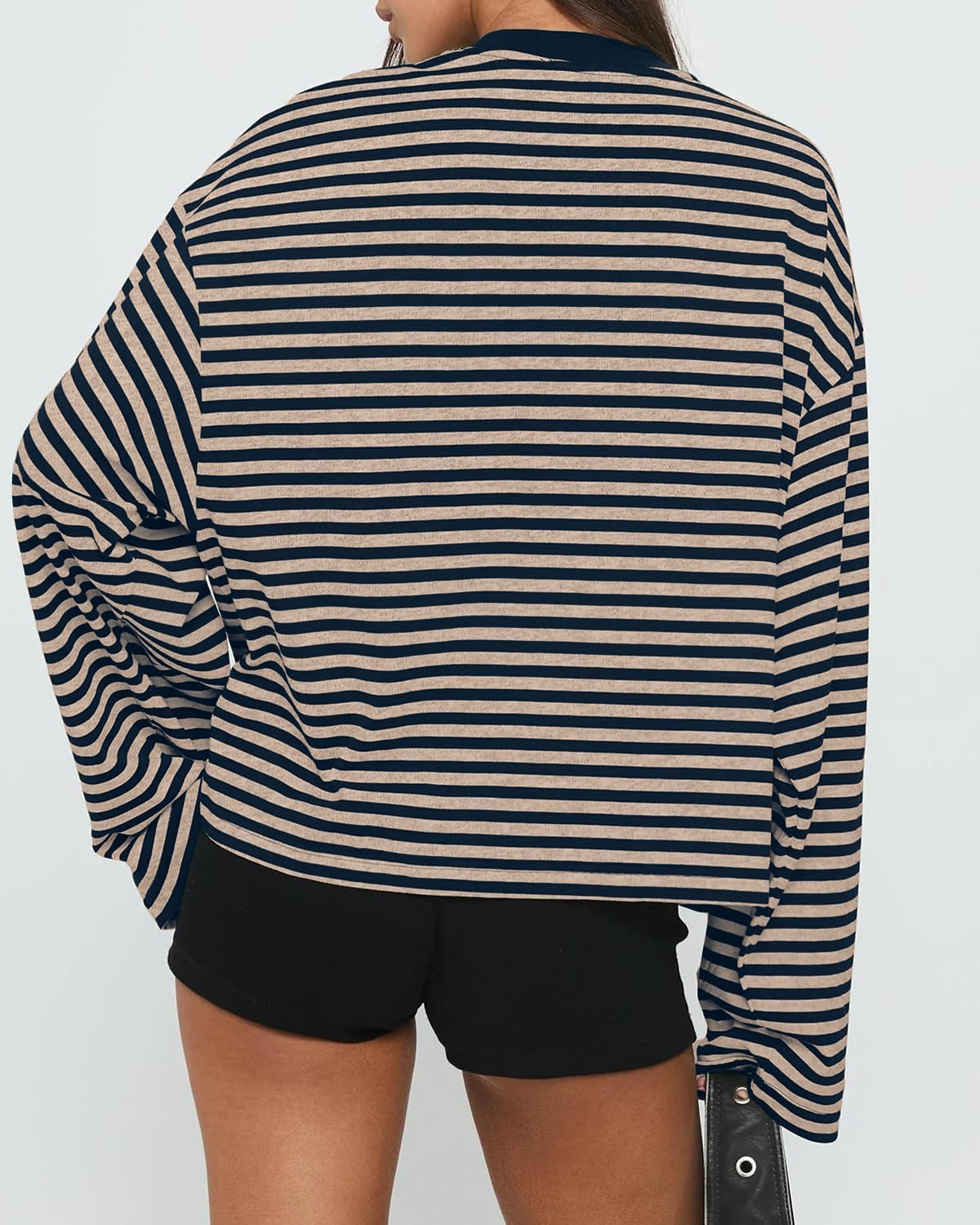 BAIGRAM Women Y2K Oversized Striped Tshirt Tops Fall Trendy Outfits 2025 Vintage Long Sleeve Crewneck Preppy Pullover Tee - Image 2