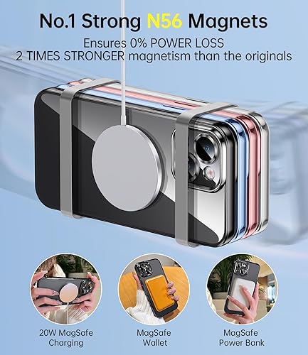Miniatura 3 de JUESHITUO Magsafe - Funda magnética transparente para iPhone 15 con protección completa de cámara Imanes N56 fuertes N56 protección contra caídas de