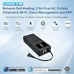 EzOutlet5-2R Dispositif de réinitialisation de l'alimentation intelligent avec réinitialisateur automatique, 2 NEMA Chaussettes 2.5A, Wi-Fi & Bluetooth & Application contrôlable via LAN/Cloud, Router Rebooter, Calendrier à distance pour les périphériques réseau.