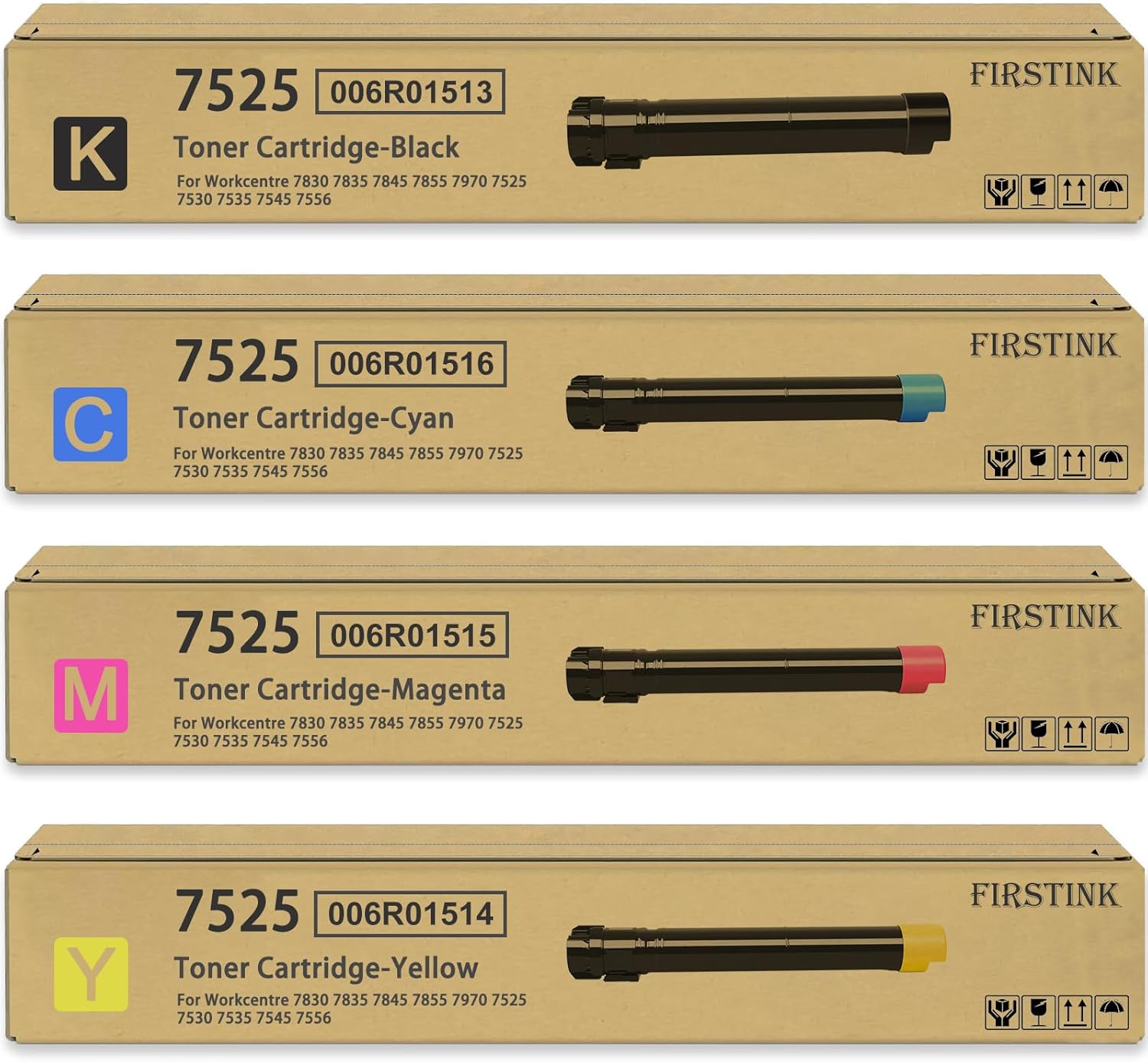 High Yield 7525 Toner Cartridges 006R01513 006R01514 006R01515 006R01516 Replacement for Xerox Workcentre 7830 7835 7845 7855 7970 7525 7530 7535 7545 7556 Printers Toner(4-Pack)