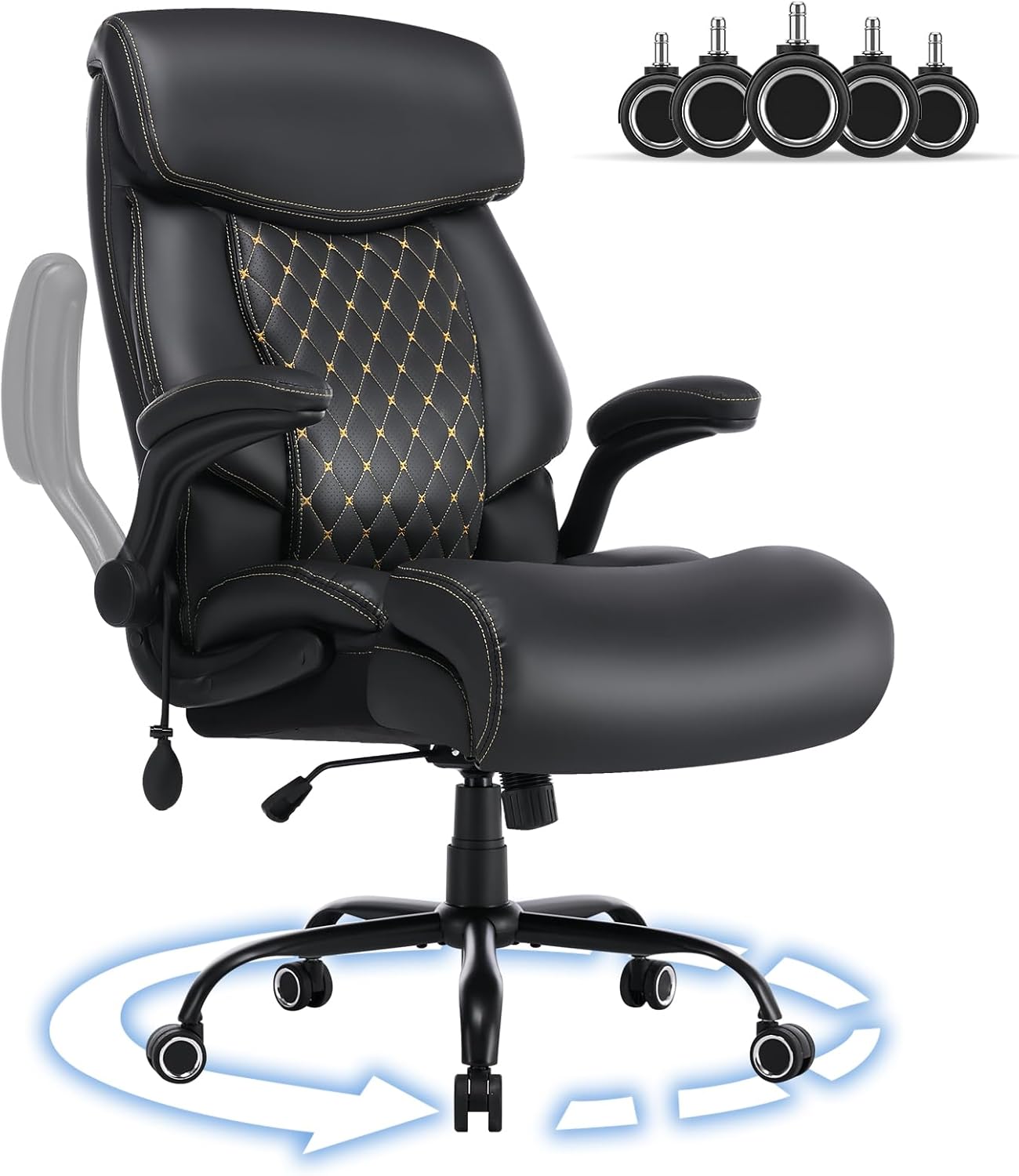500LBS Big and Tall Office Chair,Comfy Heavy Duty Executive Chair with Adjustable Lumbar Support for Back Pain,High Back Desk Chair with Extra Wide Seat for Home Office