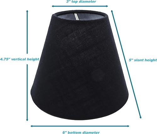 Miniatura 3 de MERIVILLE Juego de 6 pantallas de lámpara de araña de lino negro, diseñadas para bombillas de candelabro con ajuste fácil de enganchar, 3 x 6 x 5